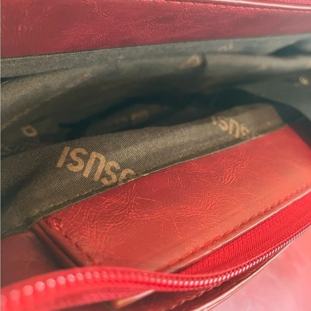 ECOSUSI Crossbody Messenger Bag Briefcase In Red Vegan Leather Bow 10 x 8